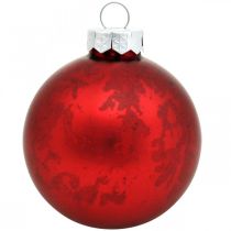 Prodotto Palla per albero di Natale, ciondolo per albero, palla di Natale marmorizzata rossa H6,5cm Ø6cm vero vetro 24 pz