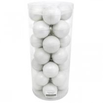 Prodotto Palla di neve, ciondolo per albero, decorazione per albero di Natale, decorazione invernale bianca H6,5 cm Ø6 cm vero vetro 24 pezzi