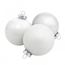 Prodotto Palla di neve, ciondolo per albero, decorazione per albero di Natale, decorazione invernale bianca H6,5 cm Ø6 cm vero vetro 24 pezzi