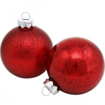 Addobbi per l&#39;albero di Natale, ciondoli per alberi, palline di Natale rosso marmorizzato H8.5cm Ø7.5cm vero vetro 14pz