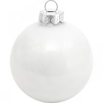 Prodotto Palla di neve, ciondolo per albero, decorazione per albero di Natale, decorazione invernale bianca H6,5 cm Ø6 cm vero vetro 24 pezzi