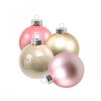 Palle di Natale in vetro Ø4cm rosa, mix panna H4.5cm 24p