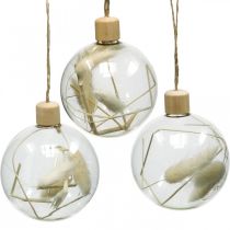 Palline di Natale in vetro palla di decorazione riempita con fiori secchi Ø8cm 3pz