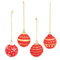 Prodotto Palline di Natale rosse da appendere in cartapesta, 5,5 cm, set da 4