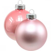 Palle di Natale in vetro Ø4cm rosa, mix panna H4.5cm 24p