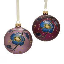 Palle di Natale in vetro viola Palle per albero di Natale fiore Ø8cm 6pz