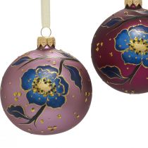 Palle di Natale in vetro viola Palle per albero di Natale fiore Ø8cm 6pz
