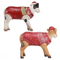 Prodotto Mucca con cappello Figura Natale Bianco marrone L15,5cm 2pz
