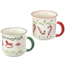Prodotto Tazza natalizia in ceramica rosso verde crema H9cm 2 pezzi