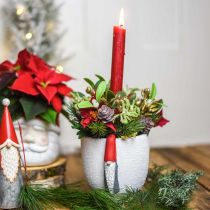 Prodotto Vaso natalizio con gnomo, decorazione dell&#39;avvento, fioriera in cemento bianco, rosso Ø8cm H12.5cm 2 pezzi