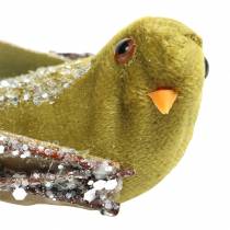 Prodotto Decorazione natalizia uccellino su clip verde, glitter 12 cm 6 pezzi assortiti