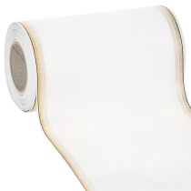 Prodotto Nastro a ghirlanda in moiré bianco con bordo di perle dorate, 175 mm - Elegante nastro per decorazioni e composizioni floreali.