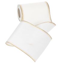 Prodotto Nastro a ghirlanda in moiré bianco con bordo di perle dorate, 175 mm - Elegante nastro per decorazioni e composizioni floreali.