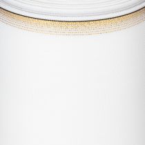 Prodotto Nastro a ghirlanda in moiré bianco con bordo di perle dorate, 175 mm - Elegante nastro per decorazioni e composizioni floreali.