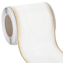 Prodotto Nastro bianco moiré con bordo in perle e rilegatura in taffetà, nastro decorativo, nastro da lutto, larghezza 100 mm, lunghezza 25 m