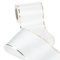 Prodotto Nastro bianco per ghirlanda con bordo dorato per stampa digitale, nastro di raso, impermeabile, 25 m x 125 mm