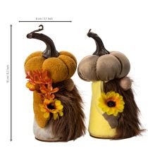 Prodotto Statuetta autunnale: gnomo con zucca, girasole e barba, 16 cm, 2 pezzi.