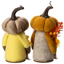 Prodotto Statuetta autunnale: gnomo con zucca, girasole e barba, 16 cm, 2 pezzi.