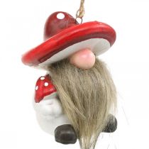 Nano decorativo in ceramica da appendere con cappello a fungo rosso, bianco H8cm 4pz