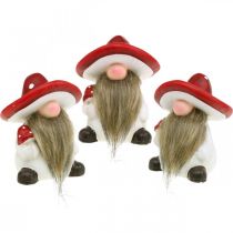 Deco elfo in ceramica cappello a fungo decorazione da tavola rosso, bianco H10.5cm 3 pezzi