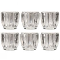 Prodotto Portacandele lanterna in vetro con scanalature trasparente Ø7cm 6 pz