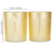 Prodotto Lanterna in vetro argento oro silhouette città H12,5cm 4 pezzi