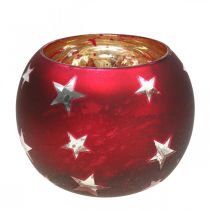 Lanterna in vetro tealight in vetro con stelle rosse Ø12cm H9cm