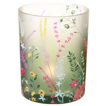 Prodotto Lanterna in vetro con fiori colorati estivi H12,5 cm 3 pz