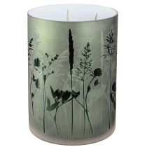 Prodotto Lanterna grande in vetro decorativo con motivo prato bianco verde H24cm