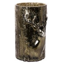 Prodotto Portacandele in vetro con decorazioni a rilievo raffiguranti testa di cervo e albero, decorazione invernale, 26 cm
