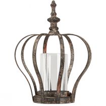 Prodotto Lanterna Corona Marrone Ruggine Con Candela In Vetro Ø14cm H18cm