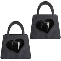 Prodotto Lanterna Decorazione in metallo Borsa con cuore Antracite H18cm 2pz