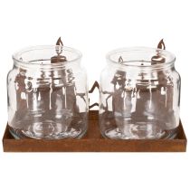 Prodotto Lanterna in metallo con inserto in vetro, finitura in metallo arrugginito, portacandele decorativo, 21,5 cm