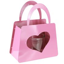 Prodotto Lanterna in metallo con inserto in vetro a forma di cuore rosa H26cm