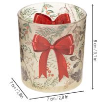 Prodotto Portacandele votivo in vetro con rami natalizi e nastro rosso, 8 cm, 2 pezzi