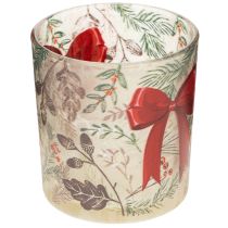 Prodotto Portacandele votivo in vetro con rami natalizi e nastro rosso, 8 cm, 2 pezzi