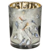 Prodotto Portacandele con uccellini, design invernale, lucido, 12 cm