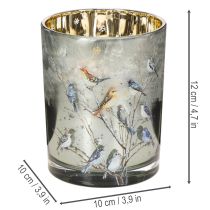 Prodotto Portacandele con uccellini, design invernale, lucido, 12 cm
