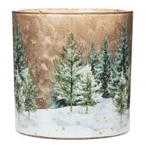 Prodotto Portacandele in vetro con decorazione a tema foresta di abeti, ideale per l'inverno, 15 cm.