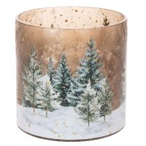 Prodotto Portacandele in vetro con motivo foresta invernale innevata, decorazione natalizia, 20 cm