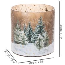 Prodotto Portacandele in vetro con motivo foresta invernale innevata, decorazione natalizia, 20 cm