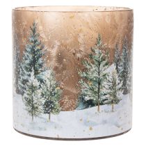 Prodotto Portacandele in vetro con motivo foresta invernale innevata, decorazione natalizia, 20 cm