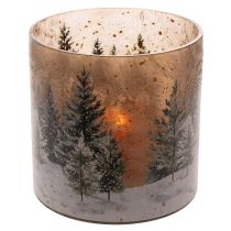 Prodotto Portacandele in vetro con motivo foresta invernale innevata, decorazione natalizia, 20 cm