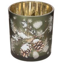 Prodotto Portacandele in vetro con ramo di abete invernale, 8 cm, 2 pezzi