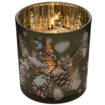 Prodotto Portacandele in vetro con ramo di abete invernale, 8 cm, 2 pezzi