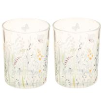 Prodotto Lanterna decorativa in vetro con motivo a prato con farfalle per eleganti accenti domestici, 18 cm, 2 pezzi