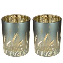 Prodotto Elegante lanterna decorativa con motivo erba per accenti accoglienti, 12,5 cm, 2 pezzi.