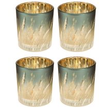 Prodotto Lanterna decorativa in vetro con motivo erba per creare accenti suggestivi nella stanza, blu, 8 cm, 4 pezzi.