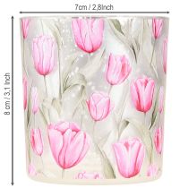 Prodotto Lanterna decorativa in vetro con motivo a tulipano per dare un tocco primaverile alla casa, 8 cm, 4 pezzi.