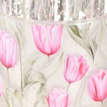 Prodotto Lanterna decorativa in vetro con motivo a tulipano per dare un tocco primaverile alla casa, 8 cm, 4 pezzi.